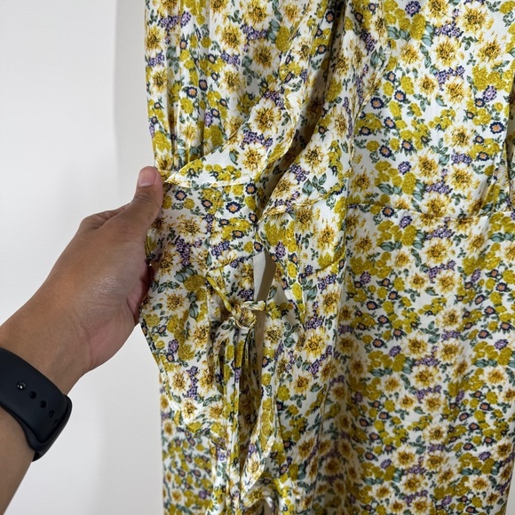 Heartloom Floral Yellow Midi Dress XS Smocked Back Ruffle Hem Adjustable Straps - Picture 7 of 13